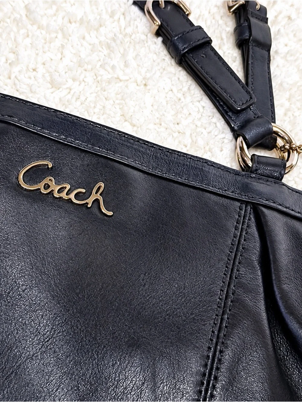 Coach Navy Blue Leather Shoulder Tote